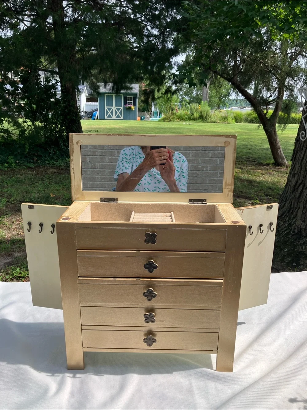 Beautiful Solid Wood Jewelry Organizer in Gold Stained/Painted
